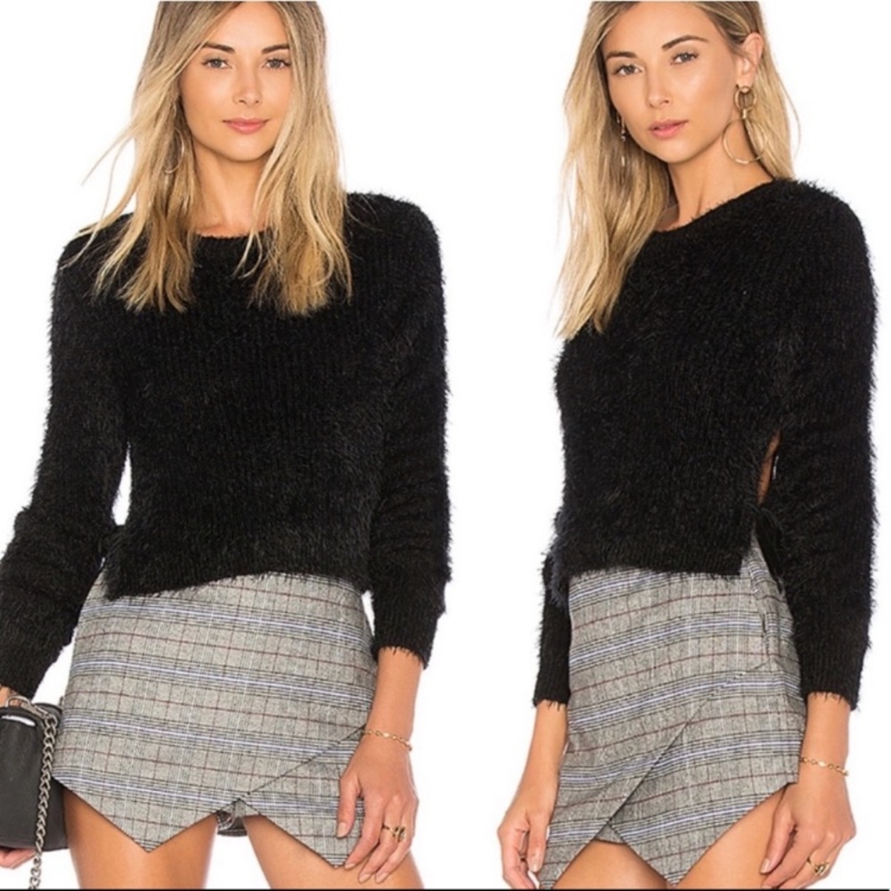 MAJORELLE BLACK MAJESTY FRINGE SIDE TIE SWEATER